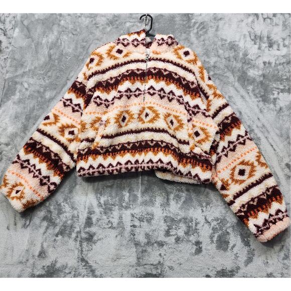 Arizona Jean Co. Jacket Womens XXL Fleece Aztec Southwest 1/2 Zip Pullover Crop - Picture 1 of 9